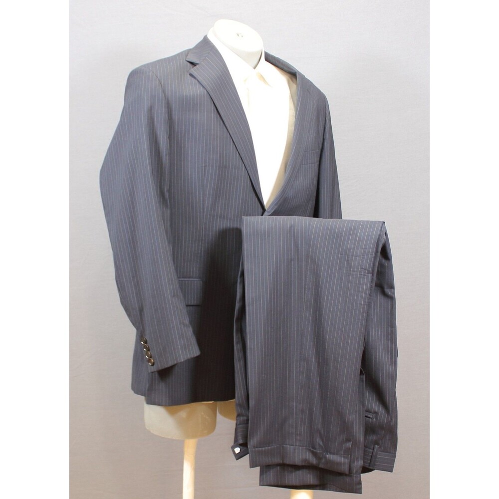 Hugo Boss Black Striped 2 Btn Wool 2 Piece Suit 44R Pleated Front 38" Waist - Picture 2 of 12